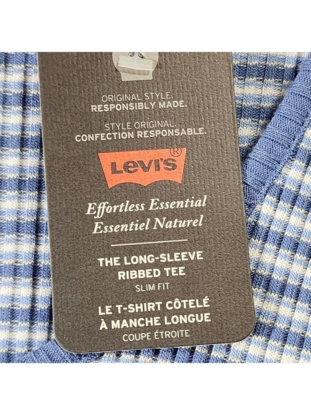 Levi's long sleeve ribbed knit striped top color light blue size 2X - Picture 3 of 6